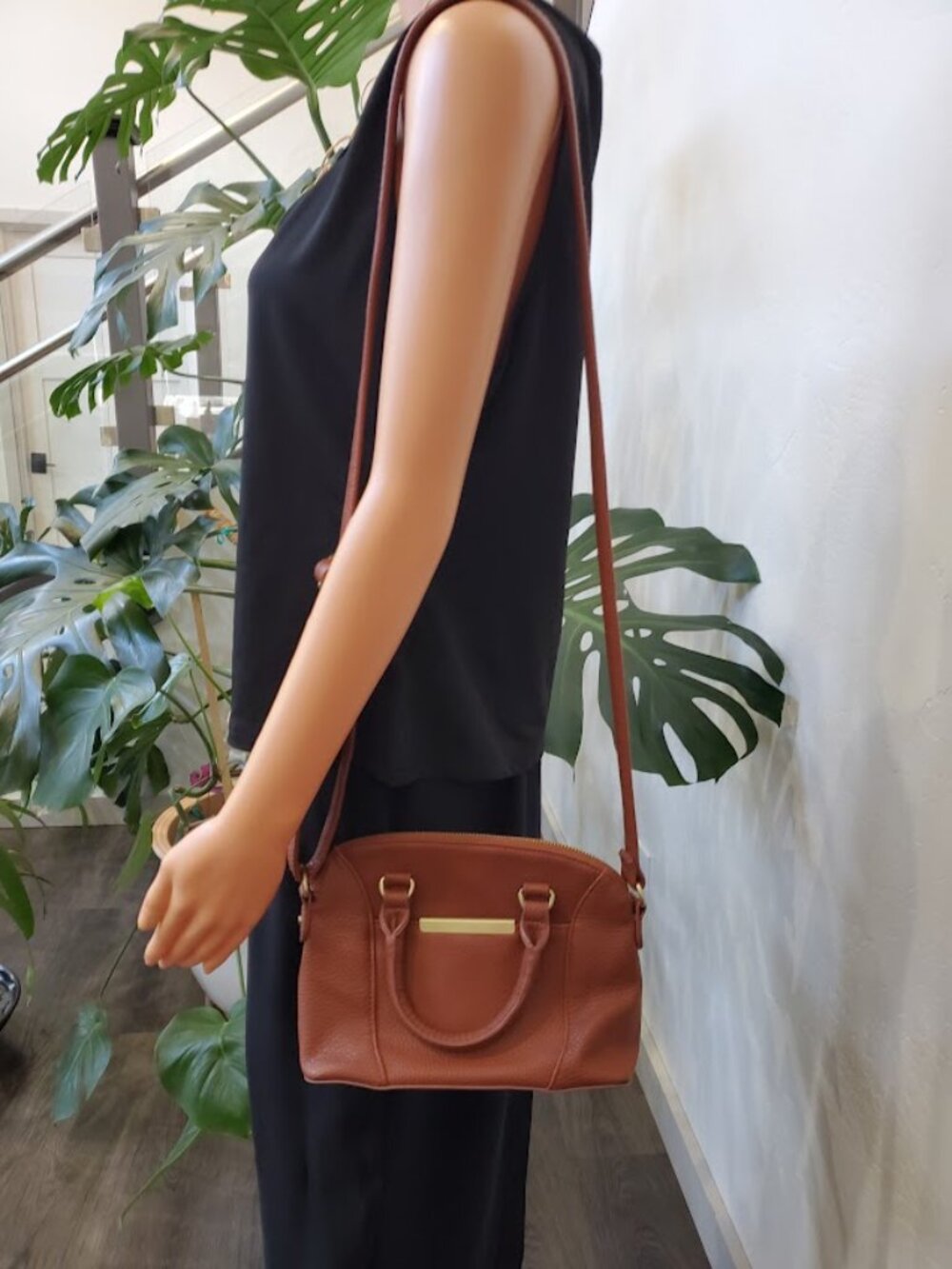 Crossbody Shoulder Bag Purse Brown Pebbled Faux Leather